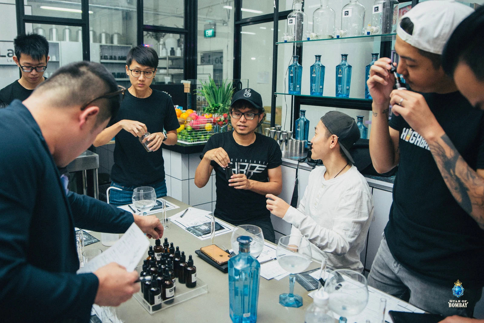 Bartenders exploring fragrance materials at the Bombay Sapphire workshop
